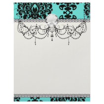 black damask elegance on aqua blue letterhead template