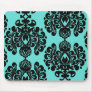 black damask elegance on aqua blue mouse pads
