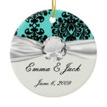 black damask elegance on tiffany blue ornament