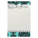 black damask elegance on tiffany blue customized stationery