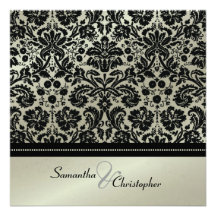 Black Damask/faux silver wedding invitations