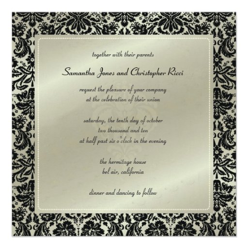 Black Damask/faux silver wedding invitations