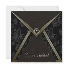 Black Damask Gold Black Party Invitation Template invitation