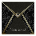 Black Damask Gold Black Party Invitation Template