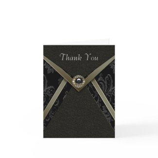 Black Damask Gold Diamond Jewel Thank You Cards card