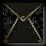 Black Damask Gold Trim Invitation Envelope