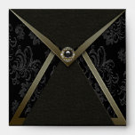 Black Damask Gold Trim Invitation Envelope