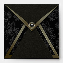 Black Damask Gold Trim Invitation Envelope