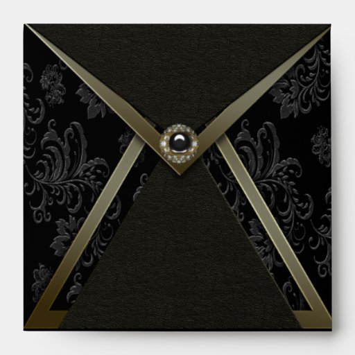 Black Damask Gold Trim Invitation Envelope