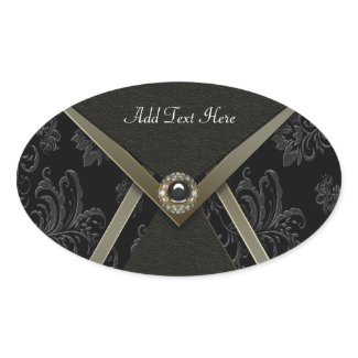 Black Damask Gold Trim Jewel Envelope Seal sticker