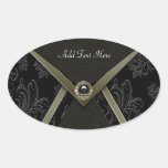 Black Damask Gold Trim Jewel Envelope Seal Oval Sticker