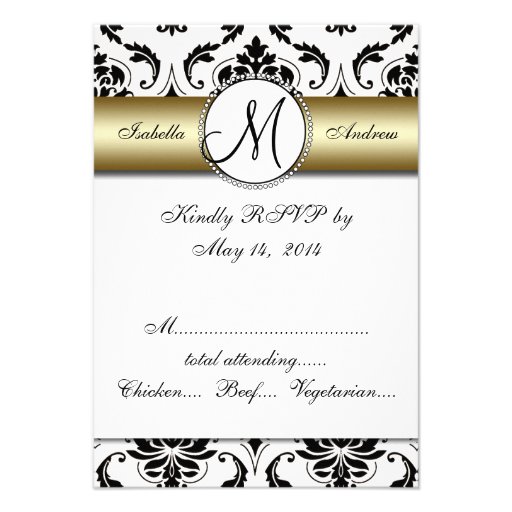 Black Damask Gold Wedding RSVP Invitation