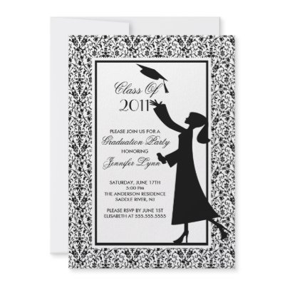 Black Damask Graduation Invitation Silhouette Grad by celebrategraduations