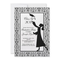 Black Damask Graduation Invitation Silhouette Grad