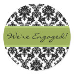 Black Damask & Green Envelope Seal Favor Sticker