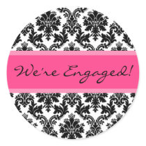 Black Damask Hot Pink Envelope Seal Favor Sticker
