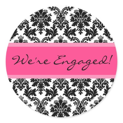 Black Damask Hot Pink Envelope Seal Favor Sticker by AnnLeeDesigns