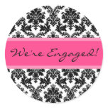Black Damask Hot Pink Envelope Seal Favor Sticker