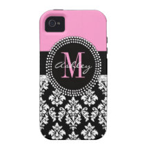 Black Damask iPhone 4 Case-Mate Monogram Pink