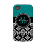 Black Damask iPhone 4 Case-Mate Monogram Turquoise