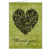 Black Damask Kitchen Heart Thank You Wedding Card