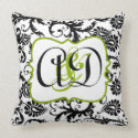 Black Damask Monogram Bride and Groom Pillow throwpillow
