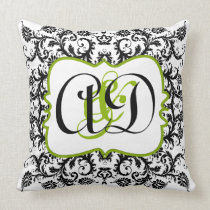 Black Damask Monogram Bride's Pillow