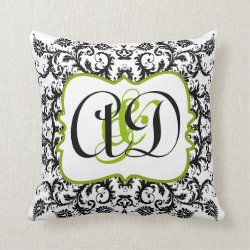Black Damask Monogram Bride's Pillow