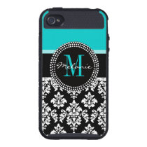 Black Damask Monogram Initial Aqua skinit case