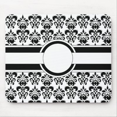 Black damask & monogram mouse pads