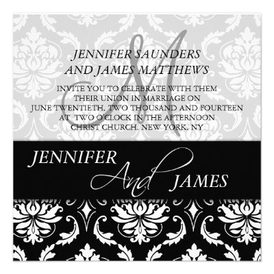 Black Damask Monogram Name Wedding Invitations