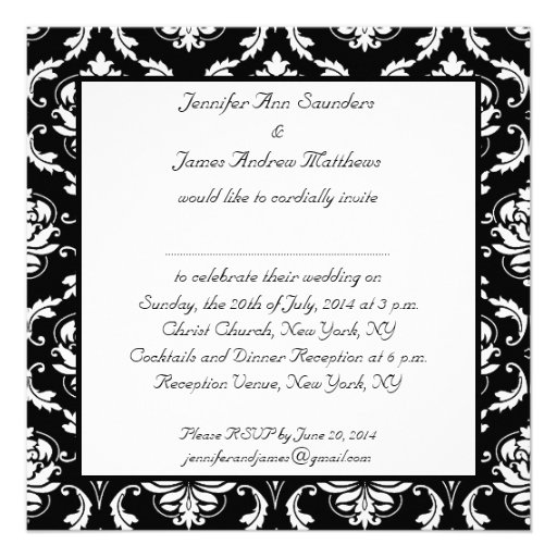 Black Damask Monogram Names Wedding Invitations
