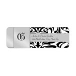 Black Damask Monogram Silver Wedding Address Label