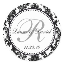 Black Damask Monogram Sticker