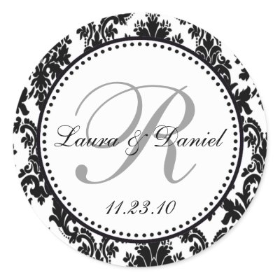 Black Damask Monogram Sticker by lzdezigns