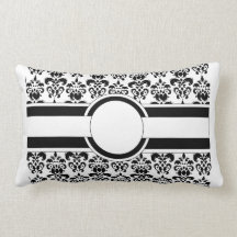 Black damask & monogram throw pillow