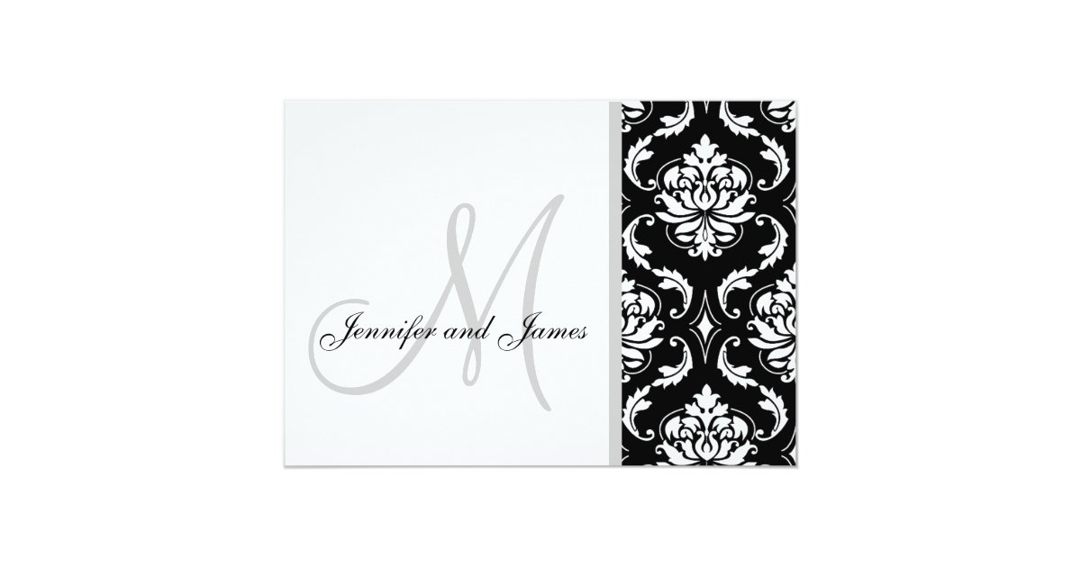 Black Damask Monogram Wedding Invitations Zazzle