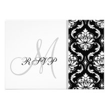 Black Damask Monogram Wedding RSVP Custom Announcement