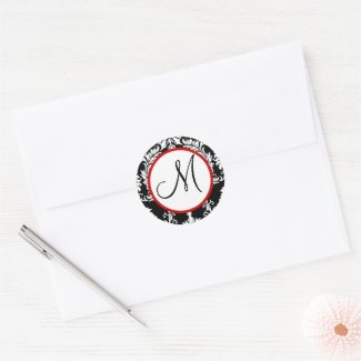 Black Damask Monogram Wedding Seal sticker