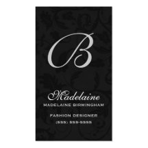 Black Damask Monogrammed Business Card Template
