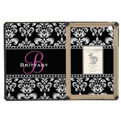 Black Damask Name Pink Initial Name iPad Mini Retina Covers