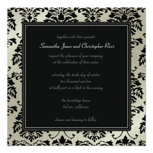 Black damask on faux silver/wedding invitation