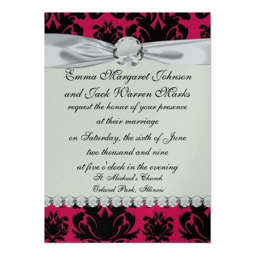 black damask on raspberry bold announcement