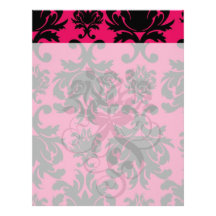 black damask on raspberry bold personalized letterhead