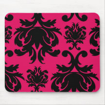 black damask on raspberry bold mouse pads