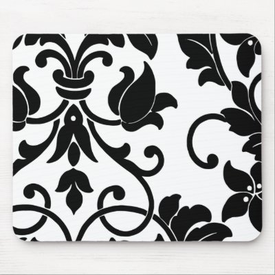 Black Damask on White Mouse Mats