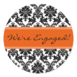 Black Damask & Orange Envelope Seal Favor Sticker