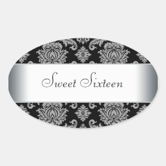 Black Damask Oval Envelope Seal Label Oval Sticker