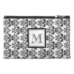 Black Damask Pattern 2 with Your Monogram Travel Accessory Bags