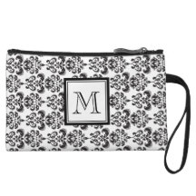 Black Damask Pattern 2 with Your Monogram Wristlets